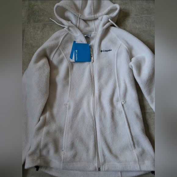 For sale womens white fleece hoodie full zipper Columbia jacket size Small - Picture 3 of 4